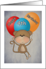 Happy 4th Birthday Monkey and Balloons Card