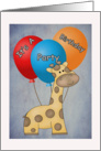 Birthday Party Invitation Giraffe and Balloons Card