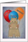 Birthday Party Invitation Hippo and Balloons Card