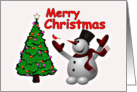 Merry Christmas tree with Snowman and Cardinal card