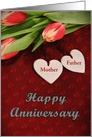 Happy Anniversary Mother and Father, hearts and flowers card