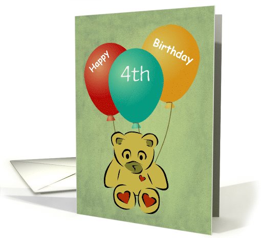 Happy Birthday Four year old with bear and balloons customizable card