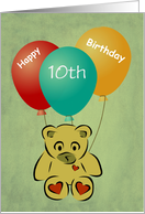 Happy Birthday Ten year old with bear and balloons customizable card