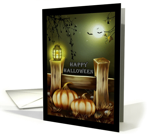 Pumpkins, Lantern, Fence Halloween card (1066441)