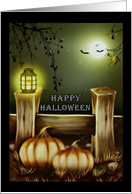 Pumpkins, Lantern, Fence Halloween Card