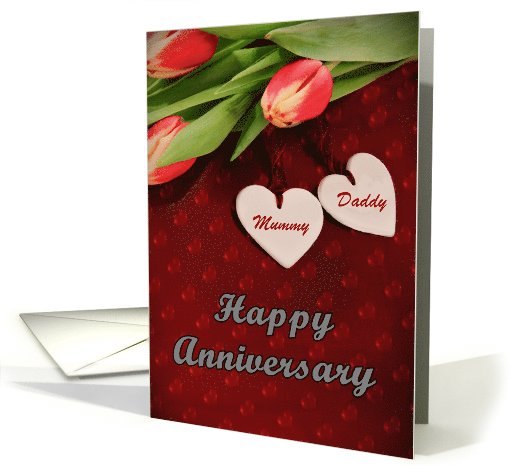 Happy Anniversary Mummy and Daddy, hearts and flowers card (1069117)