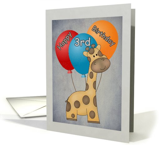 Happy 3rd Birthday Giraffe and Balloons card (1069645)