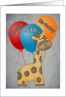 Happy 5th Birthday Giraffe and Balloons Card