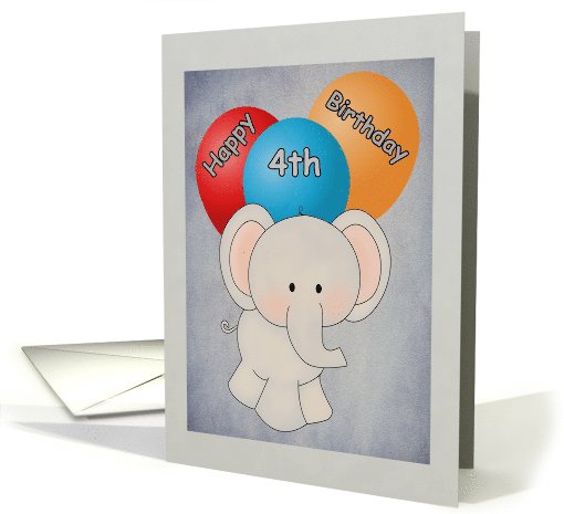 Happy 4th Birthday Elephant and Balloons card (1069663)