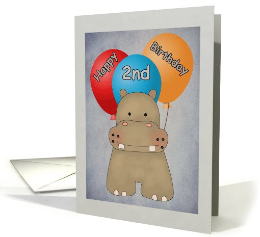 Happy 2nd Birthday Hippo and Balloons card (1069669)