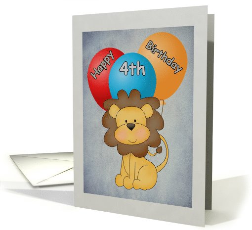 Happy 4th Birthday Lion and Balloons card (1069691)