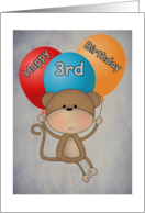 Happy 3rd Birthday Monkey and Balloons Card