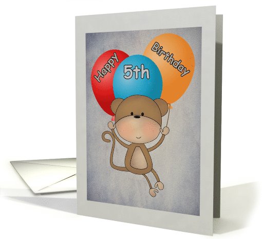 Happy 5th Birthday Monkey and Balloons card (1069707)