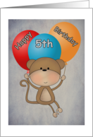 Happy 5th Birthday Monkey and Balloons Card