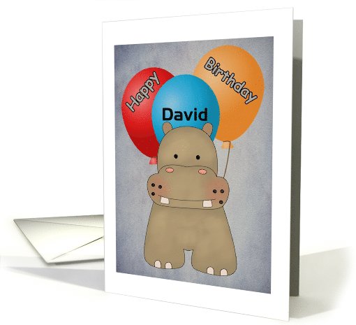 Happy Birthday (Customize Name) Hippo and Balloons card (1069735)