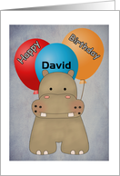 Happy Birthday (Customize Name) Hippo and Balloons Card