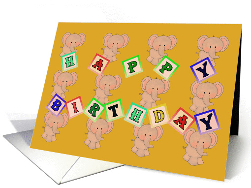 Elephants and Letter Blocks Happy Birthday card (1073280)