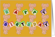 Elephants and Letter Blocks Happy Birthday card