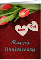 Happy Anniversary Mom and Dad, hearts and flowers card