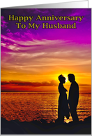 Happy Anniversary To My Husband Sunset Silhouette card