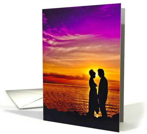 Loving Couple Sunset Silhouette Blank card (1153944)