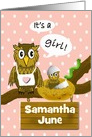 Baby Girl Announcement - Custom Name, Owls card