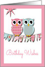 Birthday Wishes - Rosy Fabric Owls & Banners card