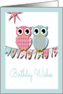 Birthday Wishes Blank Card - Rosy Fabric Owls & Banners card