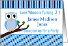Custom Child’s Birthday Party Invitation - Blue Owl card