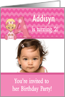 Baby Girl’s Age Specific Photo Card Monogram Birthday Party Invitation card