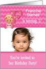 Baby Girl Age Specific Photo Card Birthday Party Invitation -Monogram card