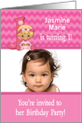 Baby Girl Age Specific Photo Card Birthday Party Invitation -Monogram card