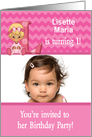 Baby Girl Age Specific Photo Card Birthday Party Invitation -Monogram card