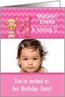 Baby Girl Age Specific Photo Card Birthday Party Invitation -Monogram card