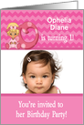 Baby Girl Age Specific Photo Card Birthday Party Invitation -Monogram card