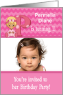 Baby Girl Age Specific Photo Card Birthday Party Invitation -Monogram card