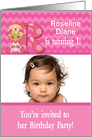 Baby Girl Age Specific Photo Card Birthday Party Invitation -Monogram card