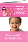 Baby Girl Age Specific Photo Card Birthday Party Invitation -Monogram card