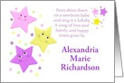 Custom Baby Girl Birth Announcement with Stars & Poem card