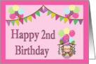 Happy 2nd Birthday - Monkey, Balloons, Pennants card