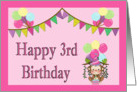 Happy 3rd Birthday - Monkey, Balloons, Pennants card