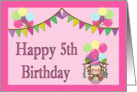 Happy 5th Birthday - Monkey, Balloons, Pennants card