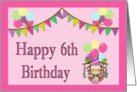 Happy 6th Birthday - Monkey, Balloons, Pennants card