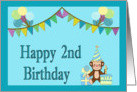 Happy 2nd Birthday - Monkey, Balloons, Pennants card