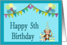Happy 5th Birthday - Monkey, Balloons, Pennants card