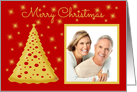 Christmas Photo Card - Gold Tree with Red Ornaments and Stars card