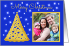 Blue Photo Christmas Card - Gold Tree & Stars card