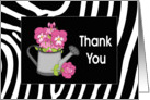 Blank Thank You Zebra Print - Watering Can & Flowers card