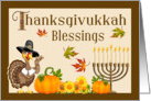 Thanksgivukkah Blessings - Turkey Pilgrim, Pumpkins & Menorah card