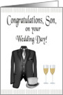 Congratulations, Son Wedding Day from Dad - Tuxedo, Hat & Champagne card